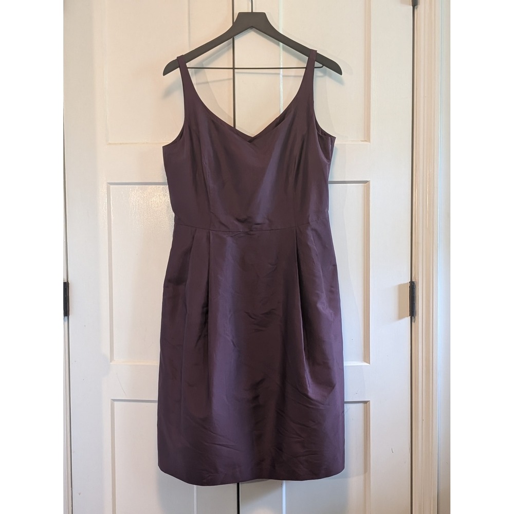 Ann Taylor Women's 14 Dark Plum Silk V-Neck Cocktail Midi Dress Lined Classy